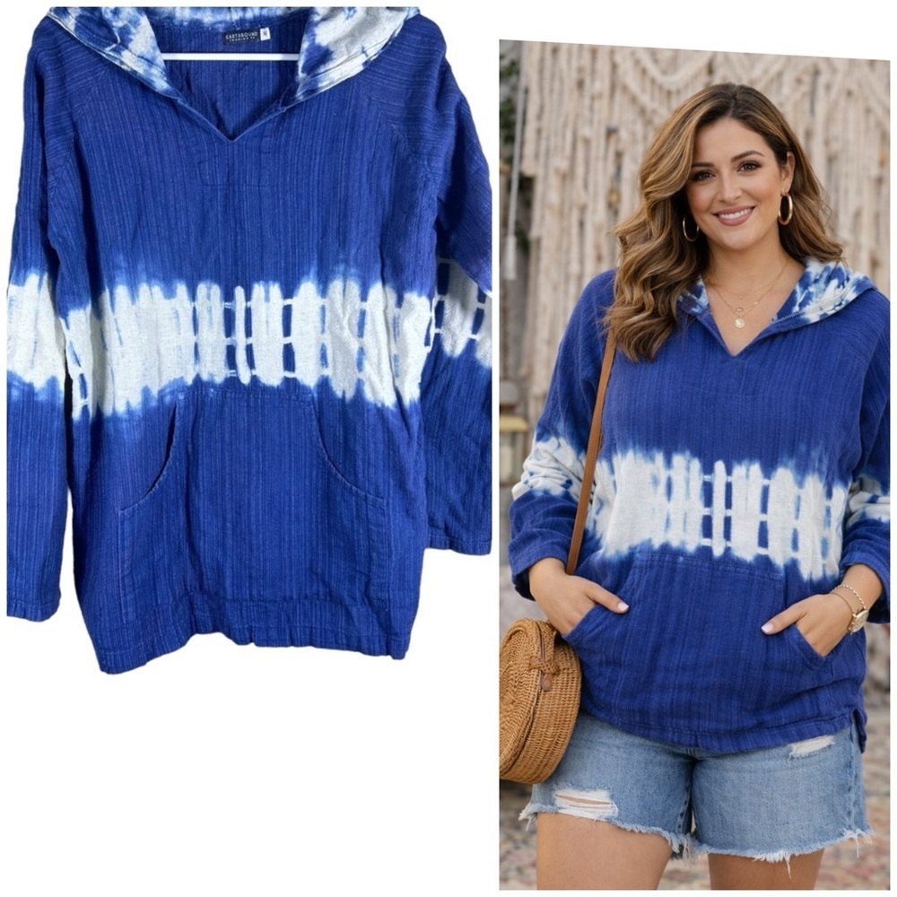 VIBRANT BOHO Earthbound Trading Co. Pullover Blue,White tie-dye Women's Sz M